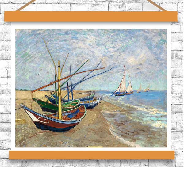 Fishing Boats on the Beach at Saintes-Maries by Vincent van Gogh - Buy Print Only or Mounted with Choice of Accent Color