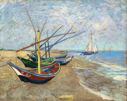 Fishing Boats on the Beach at Saintes-Maries by Vincent van Gogh - Buy Print Only or Mounted with Choice of Accent Color