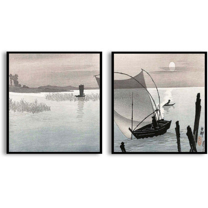 Fishing boats at full moon (1900–1910) by Ohara Koson  | Choose Style | Size & Trim Color