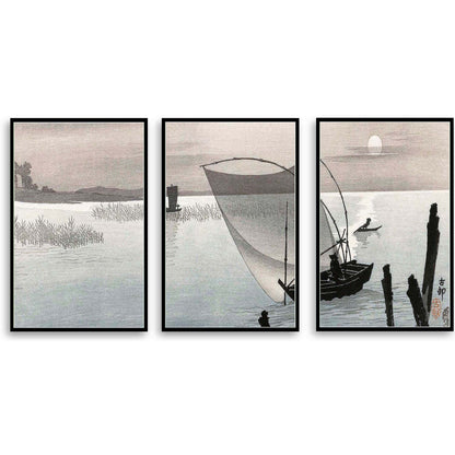 Fishing boats at full moon (1900–1910) by Ohara Koson  | Choose Style | Size & Trim Color