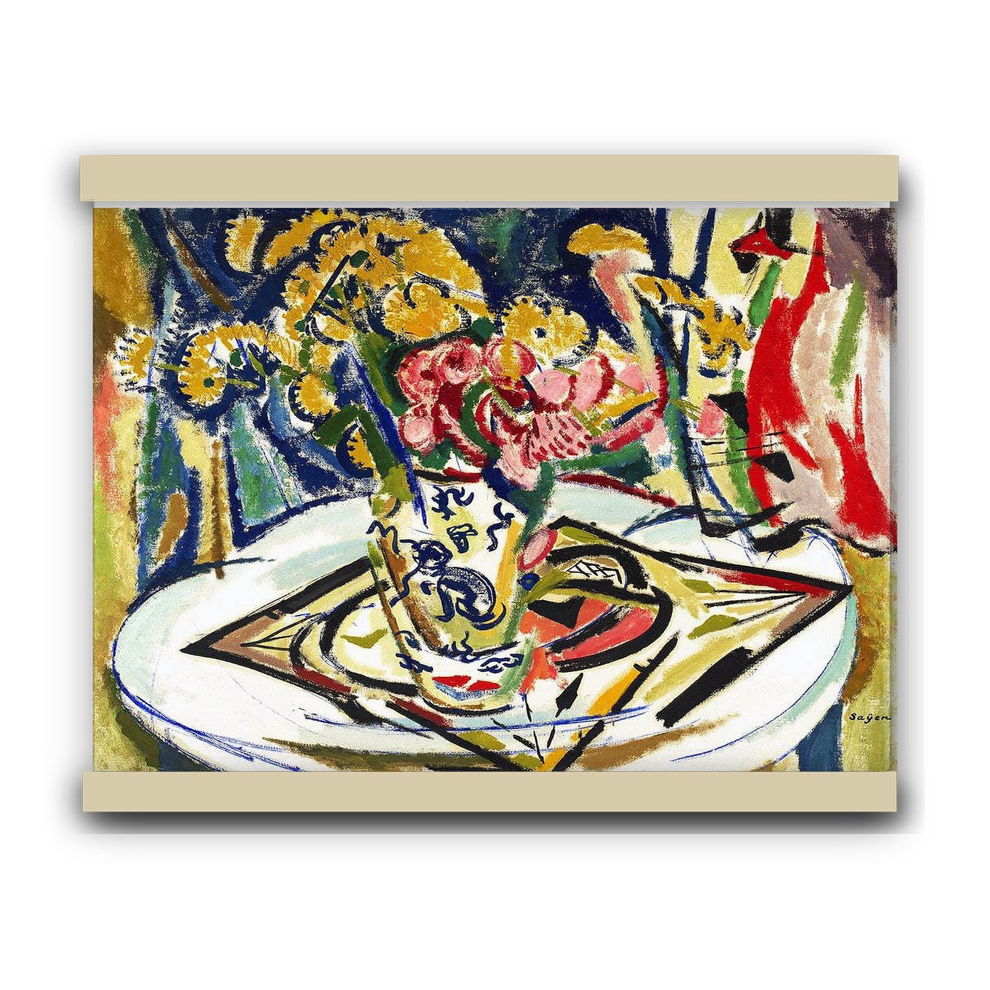 Flowers (1915) by Henry Sayen | Hanging Canvas Art | Choice of Board Colors