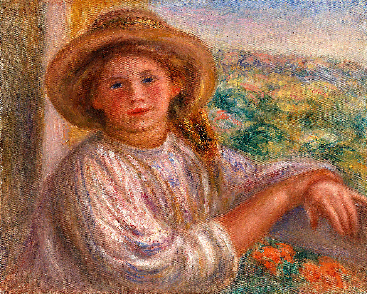 Girl on a Balcony by Pierre Renoir - Buy Print Only or Mounted with Choice of Accent Color