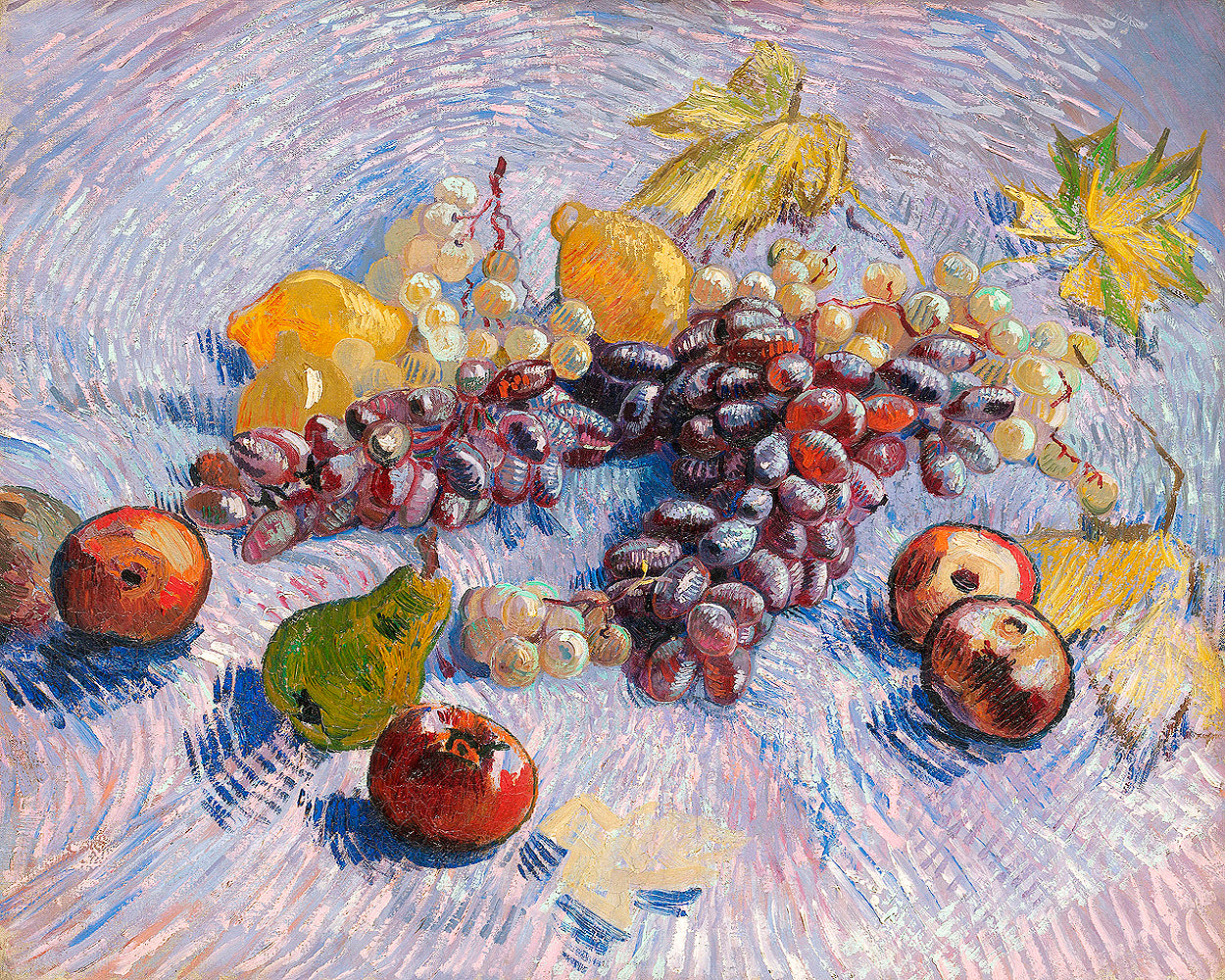 Grapes, Lemons, Pears, and Apples by Vincent van Gogh - Buy Print Only or Mounted with Choice of Accent Color