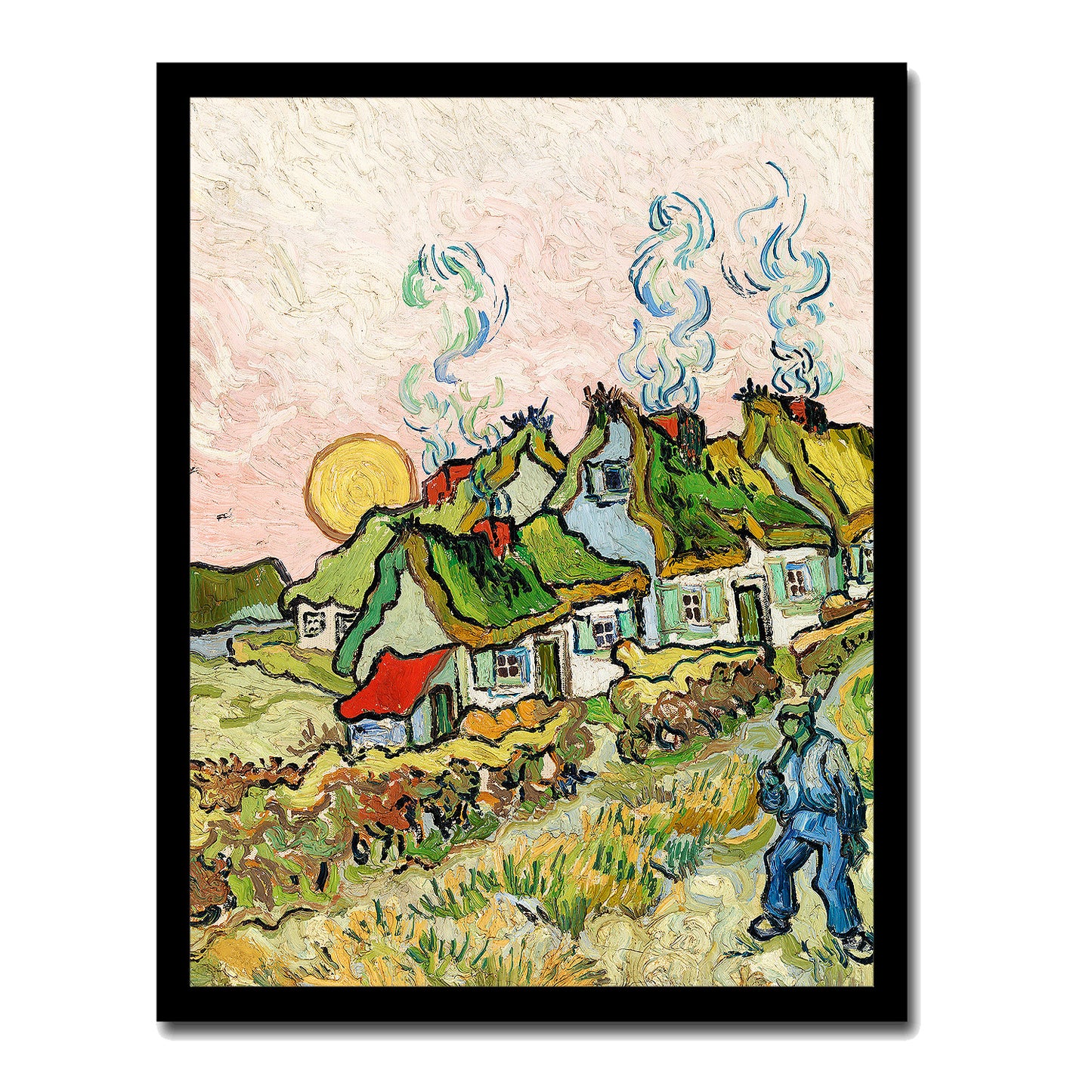 Houses and Figure (1890) by Vincent Van Gogh - Buy Print Only or Mounted with Choice of Accent Color