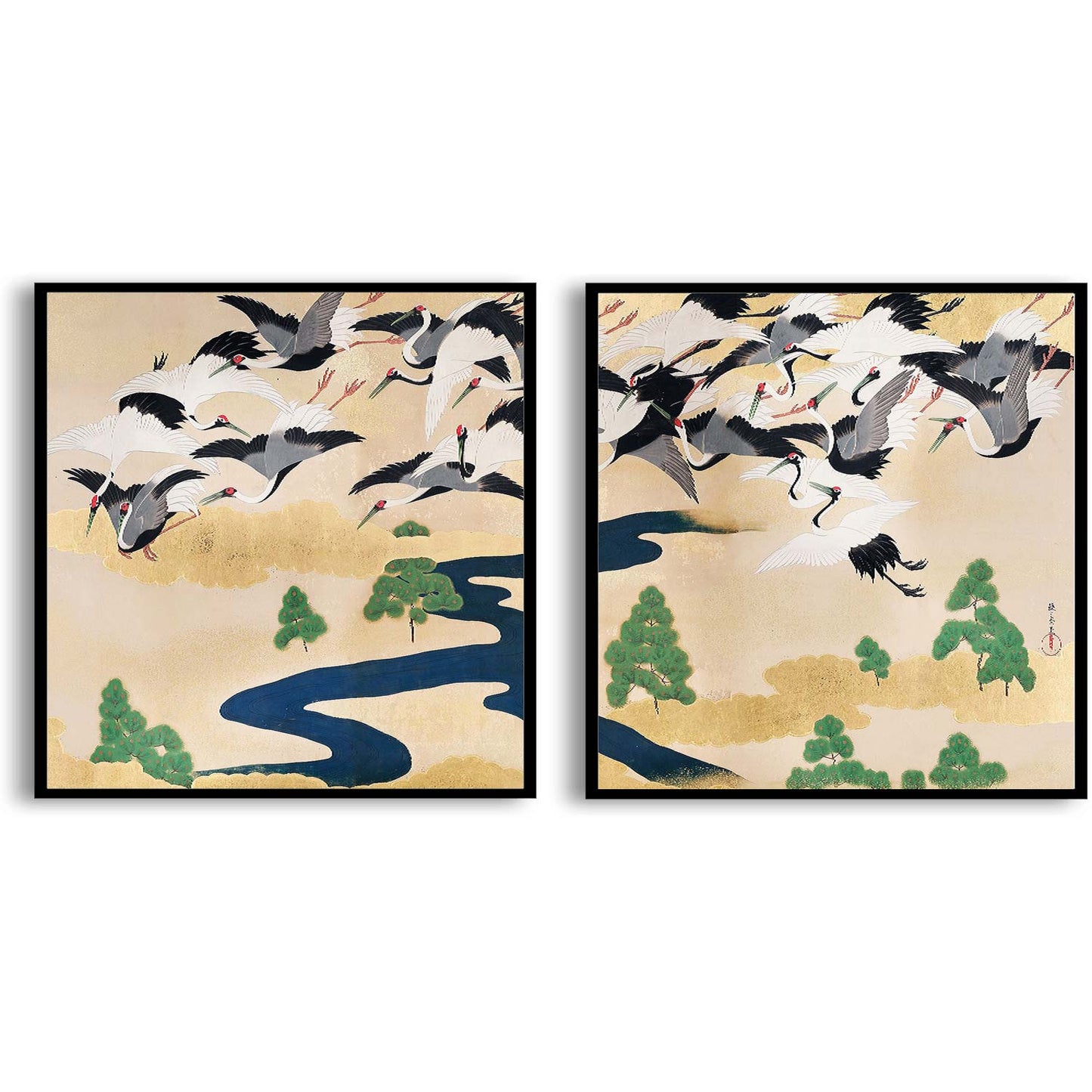 Japanese cranes and pines by Yamamoto Sodō  | Choose Style | Size & Trim Color