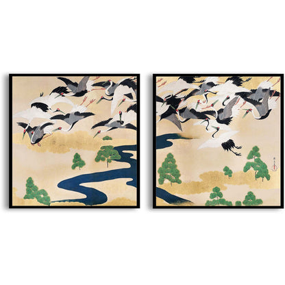 Japanese cranes and pines by Yamamoto Sodō  | Choose Style | Size & Trim Color