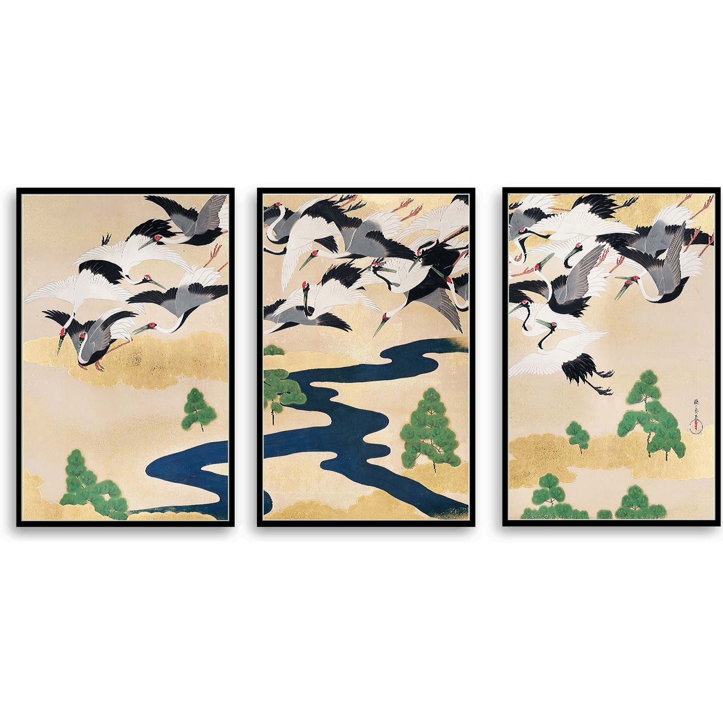 Japanese cranes and pines by Yamamoto Sodō  | Choose Style | Size & Trim Color