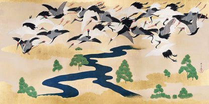 Japanese cranes and pines by Yamamoto Sodō