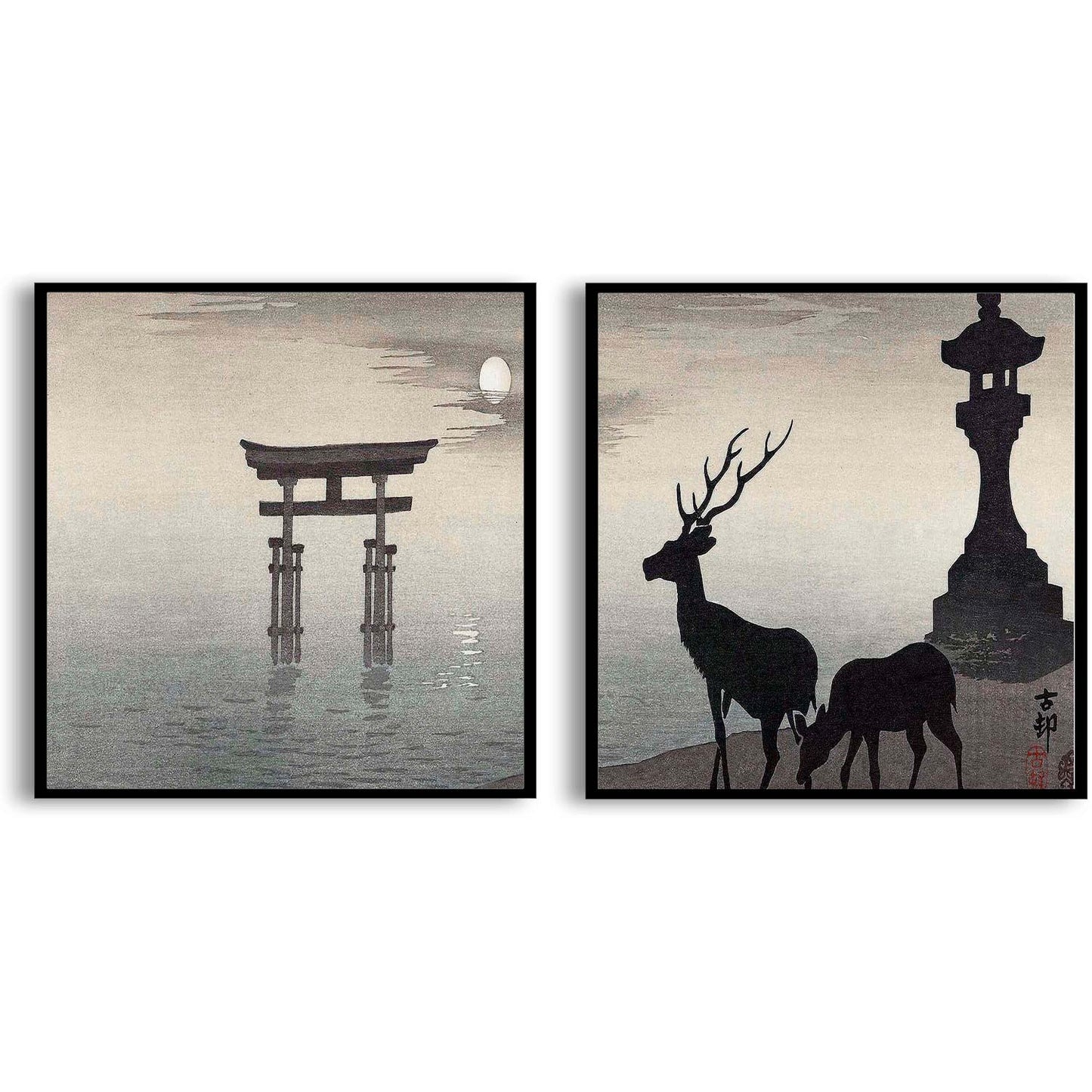 Landscape with Torii and Deer  | Choose Style | Size & Trim Color