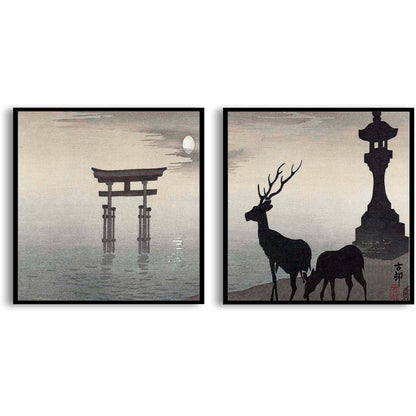 Landscape with Torii and Deer  | Choose Style | Size & Trim Color