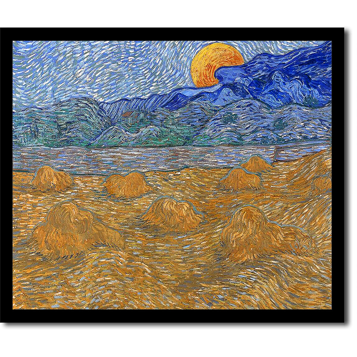 Landscape with Wheat Sheaves and Rising Moon by Vincent van Gogh - Buy Print Only or Mounted with Choice of Accent Color