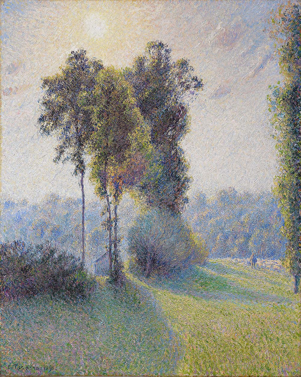 Landscape at Saint-Charles, near Gisors, Sunset (1891) by Camile Pissarro - Buy Print Only or Mounted with Choice of Accent Color