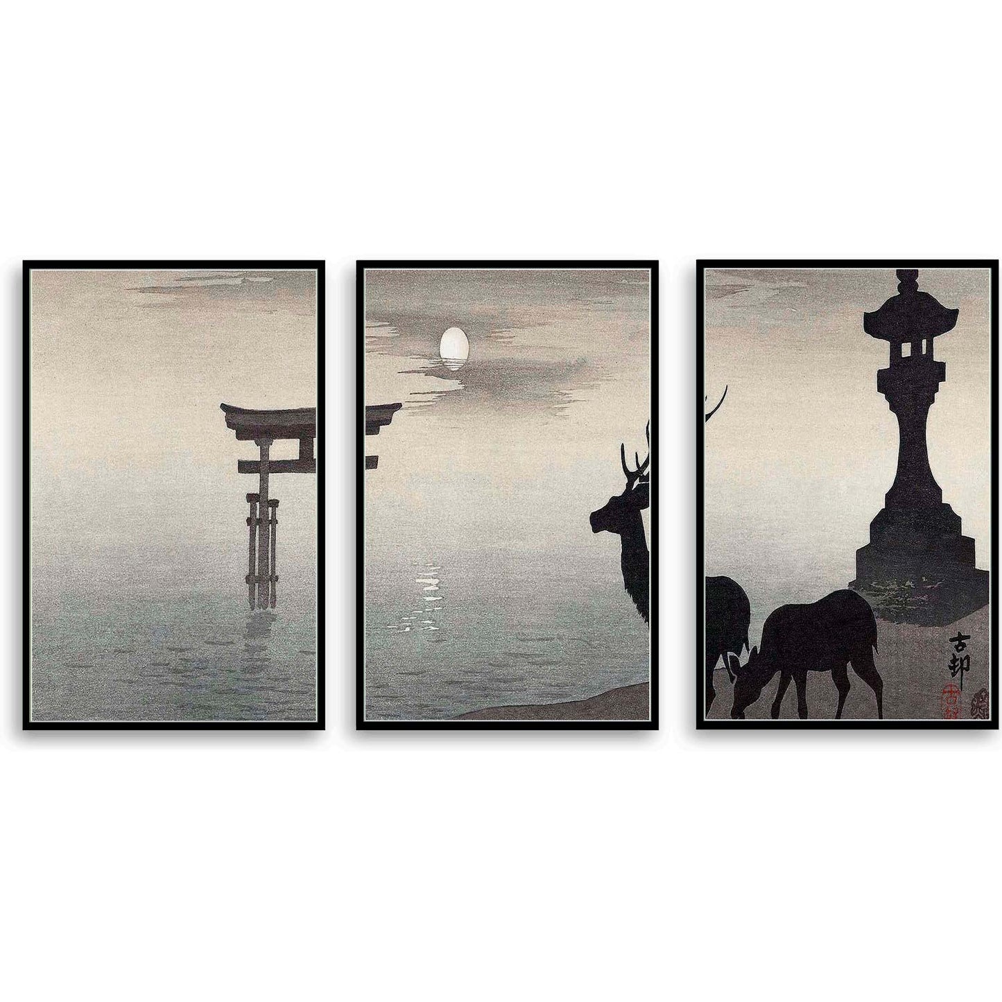 Landscape with Torii and Deer  | Choose Style | Size & Trim Color