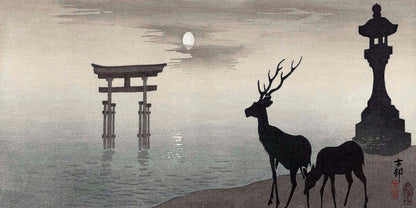 Landscape with Torii and Deer  | Choose Style | Size & Trim Color