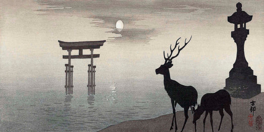 Landscape with Torii and deer