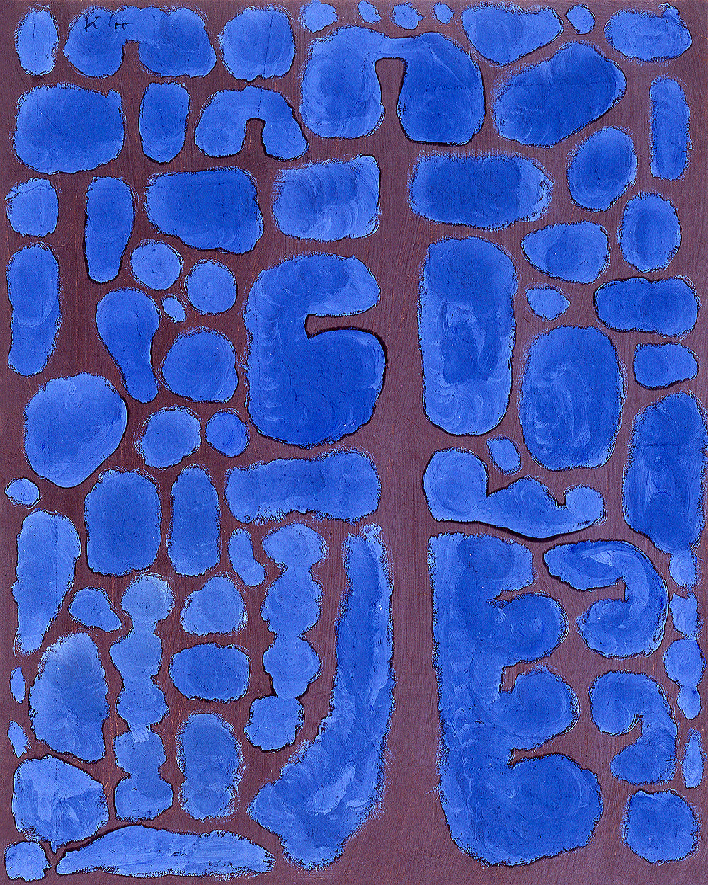 A framed print featuring an abstract blue artwork by Paul Klee, with a predominantly blue pattern on a dark background, bordered by a black frame.