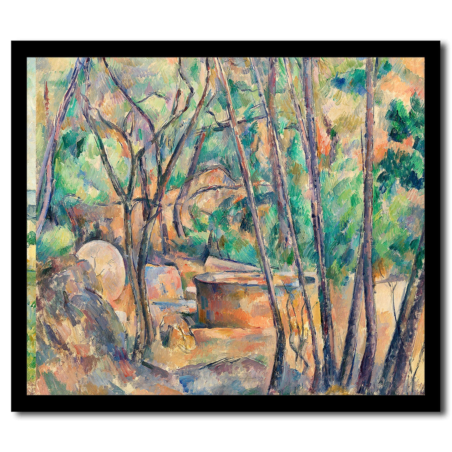 Millstone and Cistern under Trees by Paul Cezanne - Buy Print Only or Mounted with Choice of Accent Color