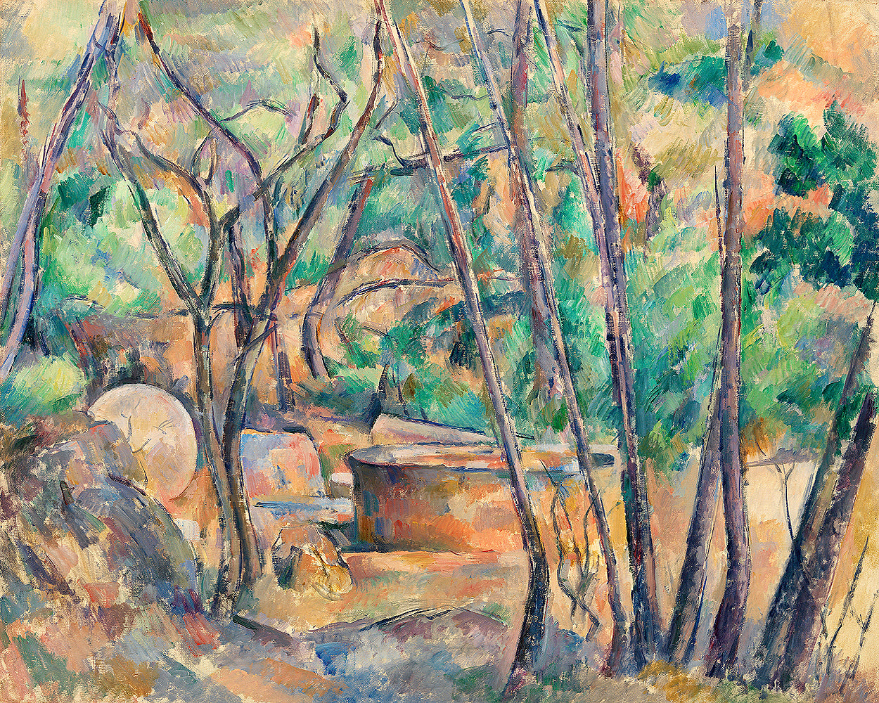 Millstone and Cistern under Trees by Paul Cezanne - Buy Print Only or Mounted with Choice of Accent Color