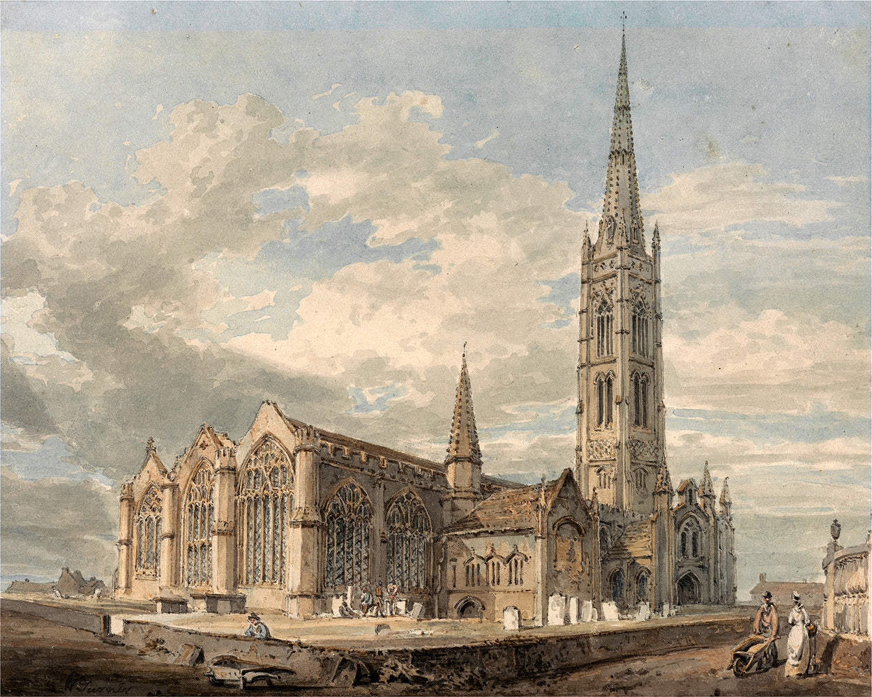 North East View of Grantham Church, Lincolnshire by J.M.W. Turner - Buy Print Only or Mounted with Choice of Accent Color