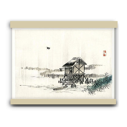 Cottage in the river by Kōno Bairei (1913) | Hanging Canvas Art | Choice of Board Colors