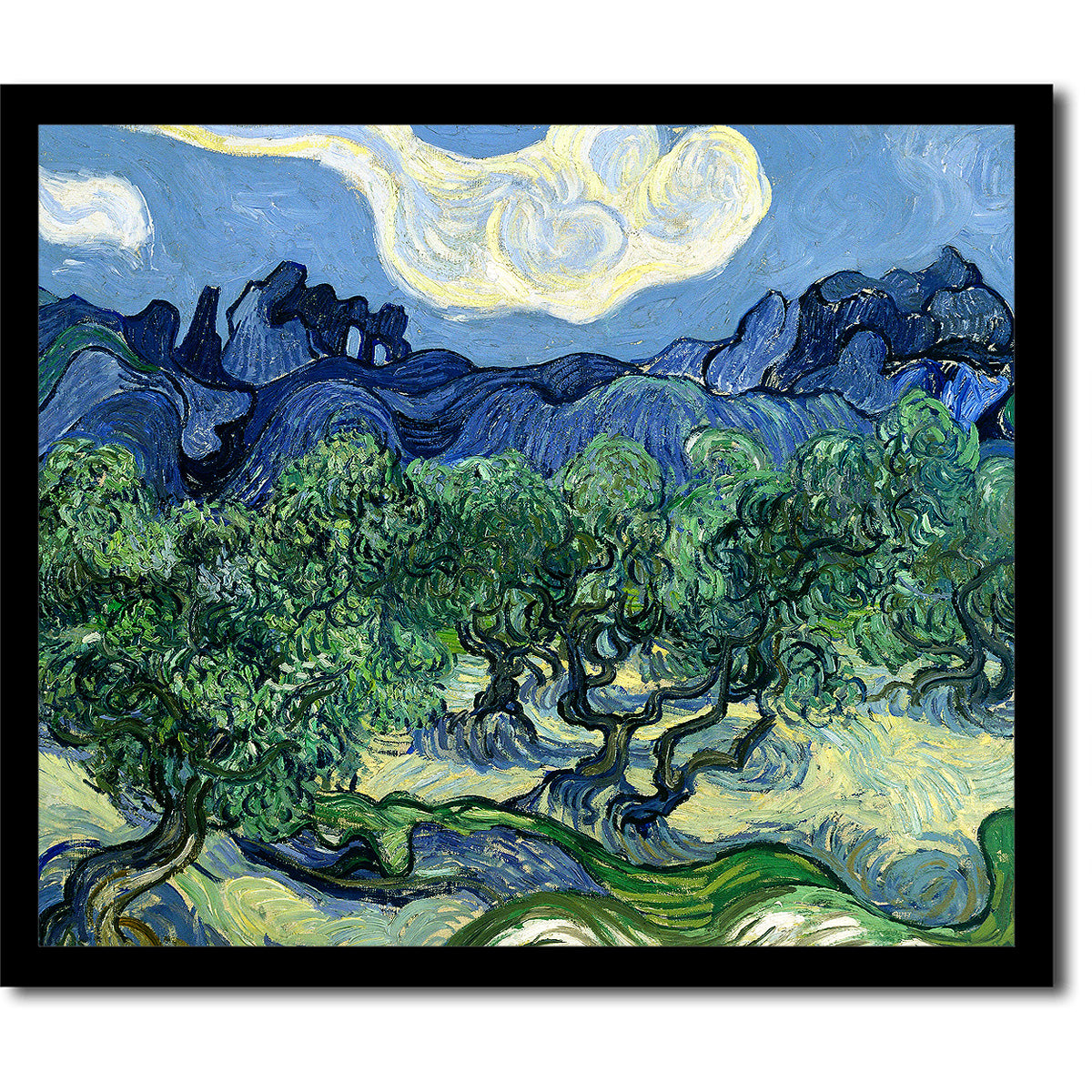Olive Trees with the Alpilles in the Background by Vincent van Gogh - Buy Print Only or Mounted with Choice of Accent Color