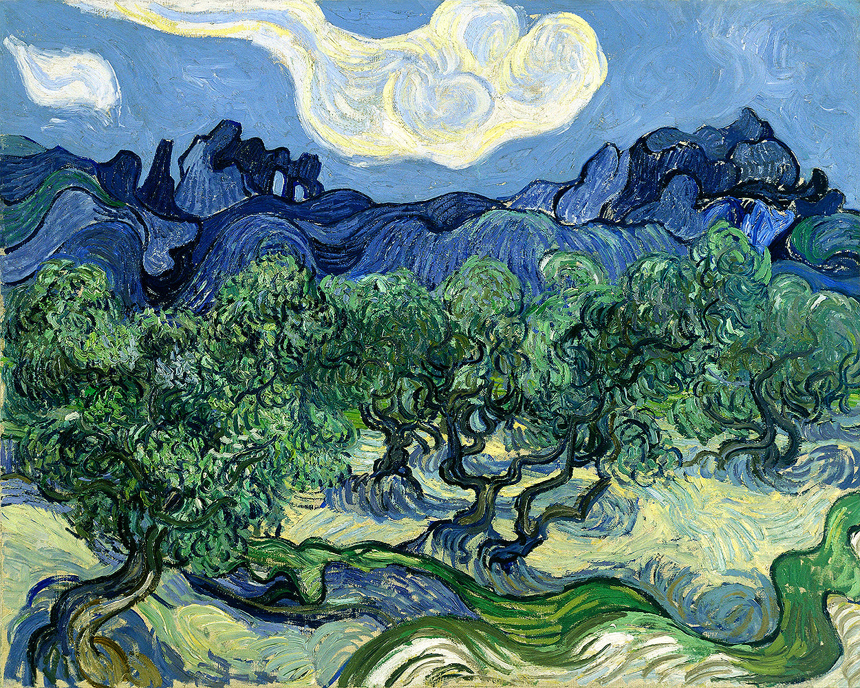 Olive Trees with the Alpilles in the Background by Vincent van Gogh - Buy Print Only or Mounted with Choice of Accent Color