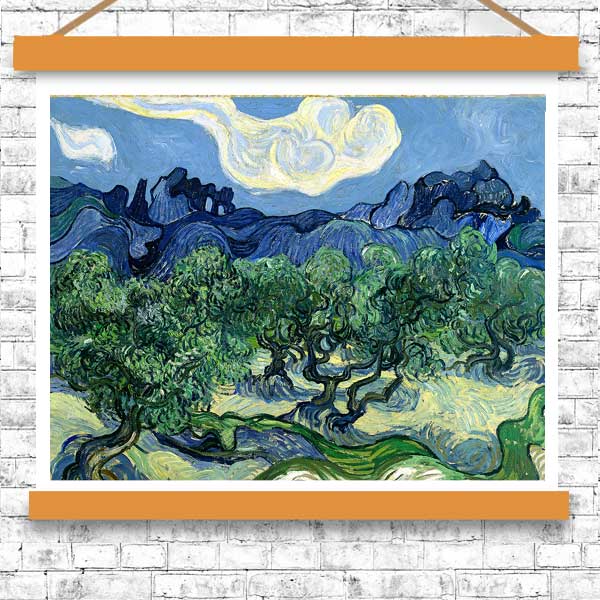 Olive Trees with the Alpilles in the Background by Vincent van Gogh - Buy Print Only or Mounted with Choice of Accent Color
