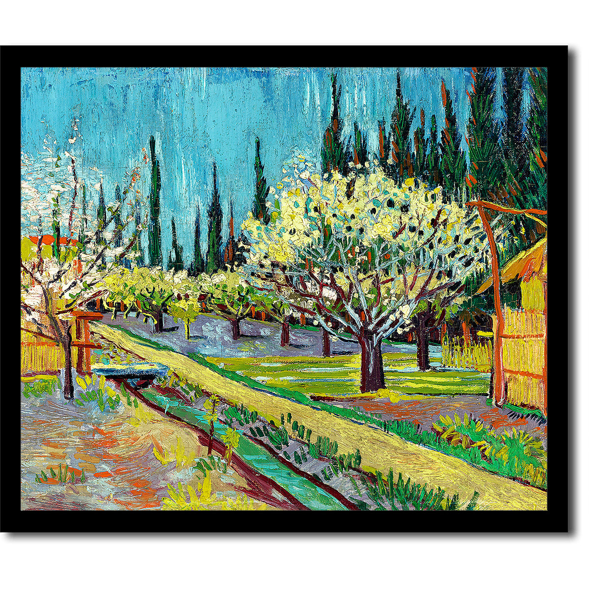 Orchard Bordered by Cypresses (1888) by Vincent van Gogh - Buy Print Only or Mounted with Choice of Accent Color