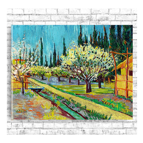Orchard Bordered by Cypresses (1888) by Vincent van Gogh - Buy Print Only or Mounted with Choice of Accent Color