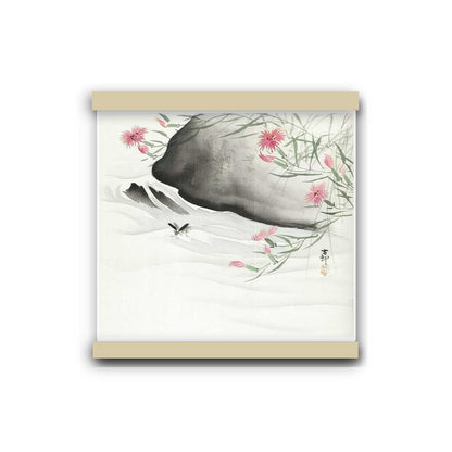 Plants with pink flowers by the river (1877-1945) by Ohara Koson | Hanging Canvas Art | Choice of Board Colors