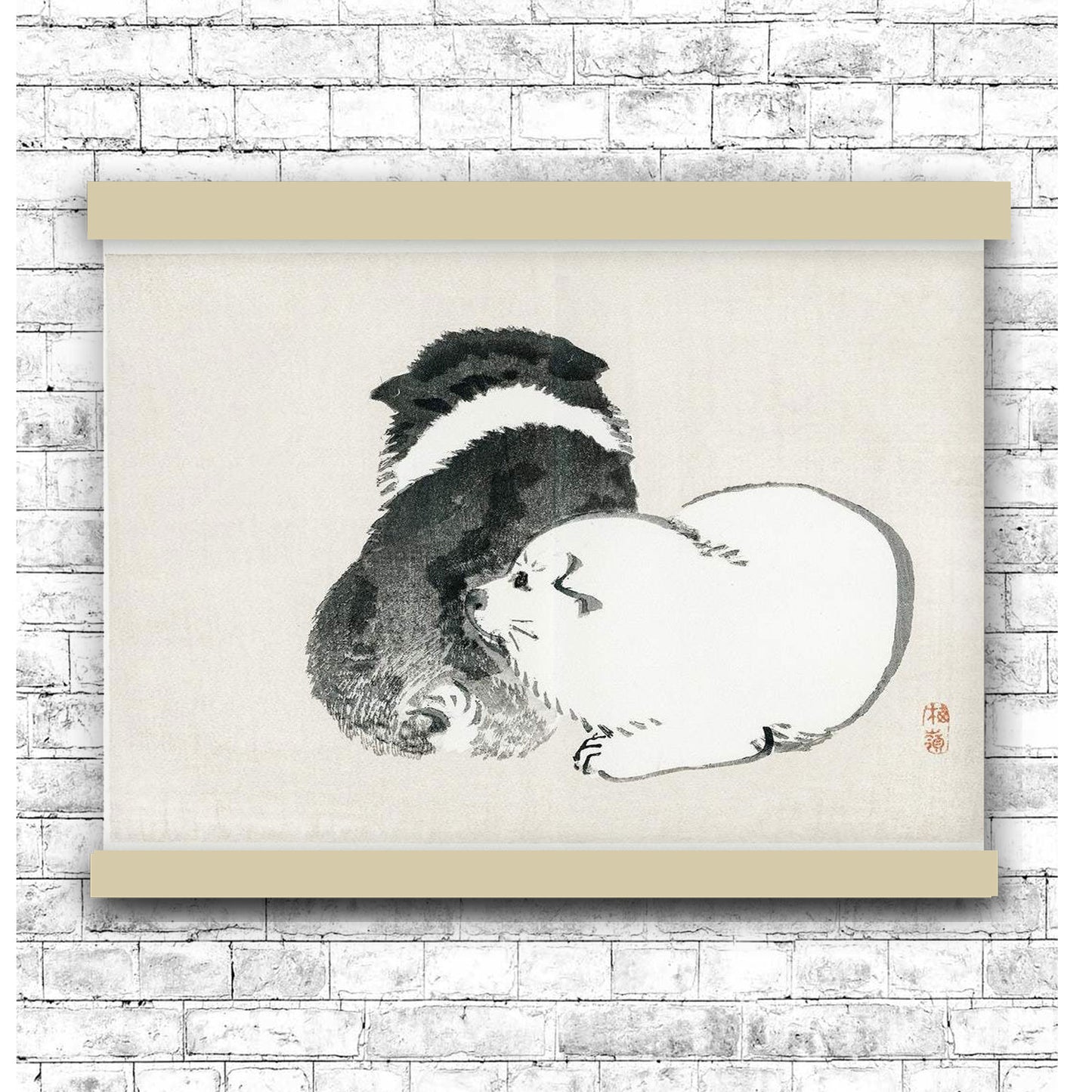 Black and white puppies by Kōno Bairei (1913) | Hanging Canvas Art | Choice of Board Colors