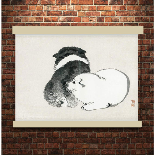 Black and white puppies by Kōno Bairei (1913) | Hanging Canvas Art | Choice of Board Colors