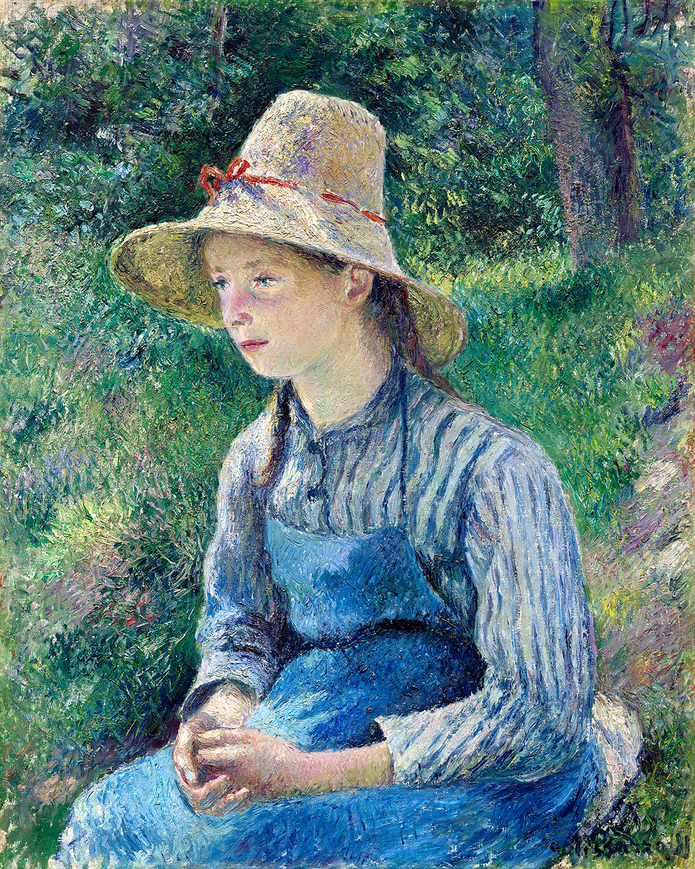 Peasant Girl with a Straw Hat (1881) by Camile Pissarro - Buy Print Only or Mounted with Choice of Accent Color