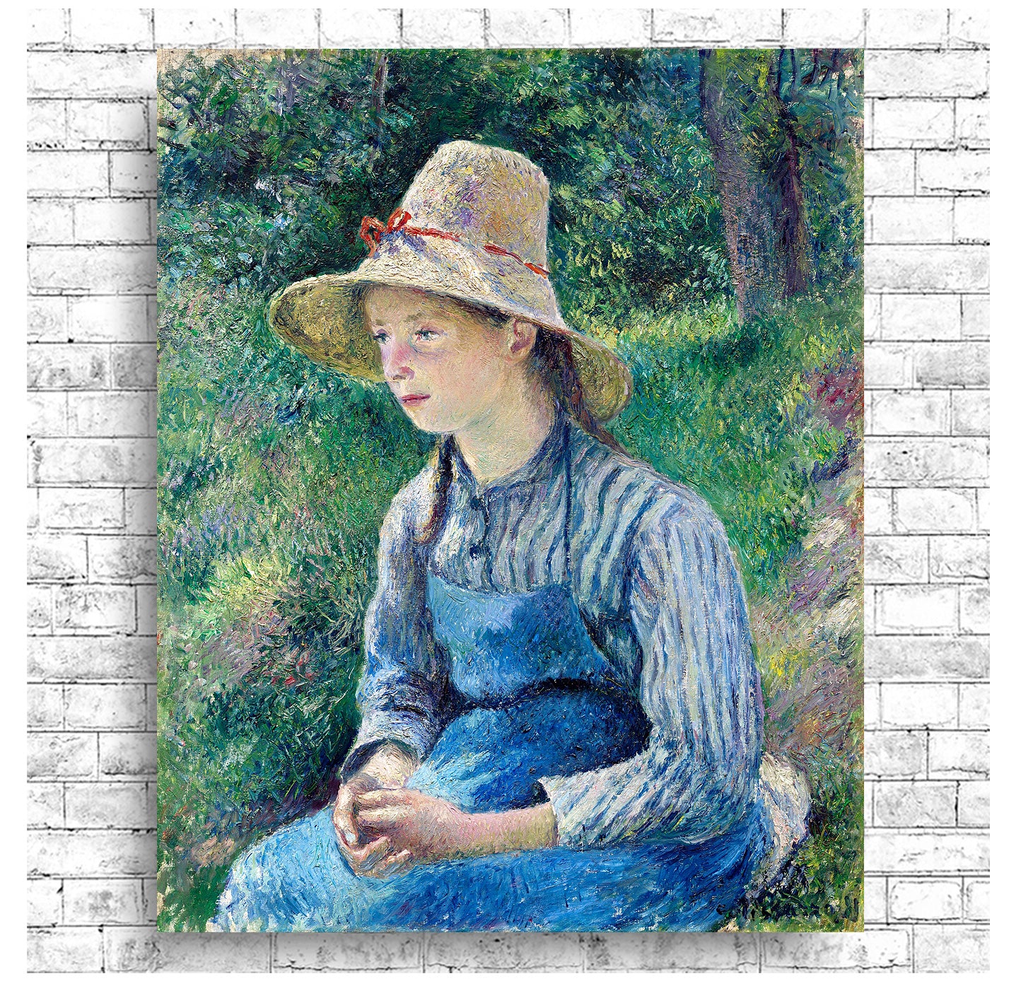 Peasant Girl with a Straw Hat (1881) by Camile Pissarro - Buy Print Only or Mounted with Choice of Accent Color