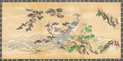 Phoenixes and Paulownia-(18th-century) Japanese Painting by Kano Tanshin