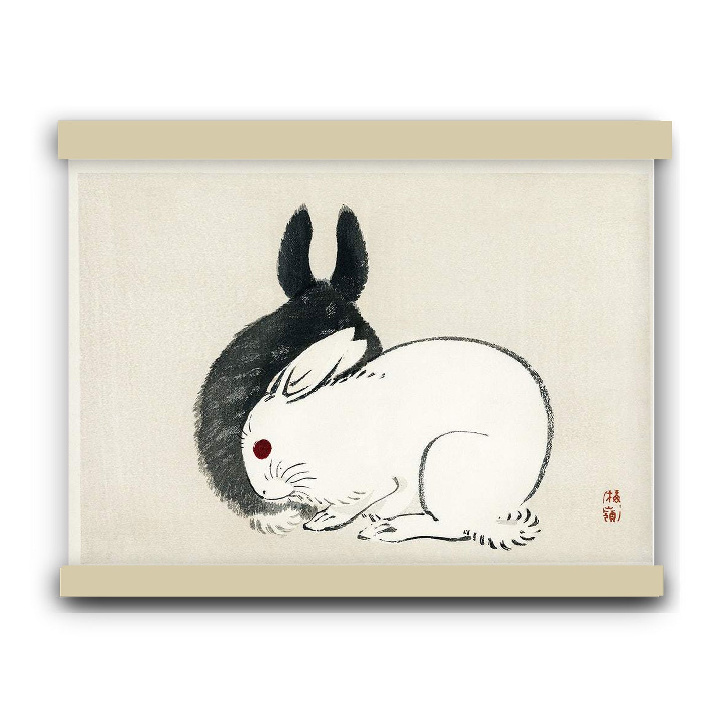 Black and white rabbits by Kōno Bairei (1913)
