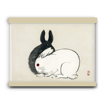 Black and white rabbits by Kōno Bairei (1913)