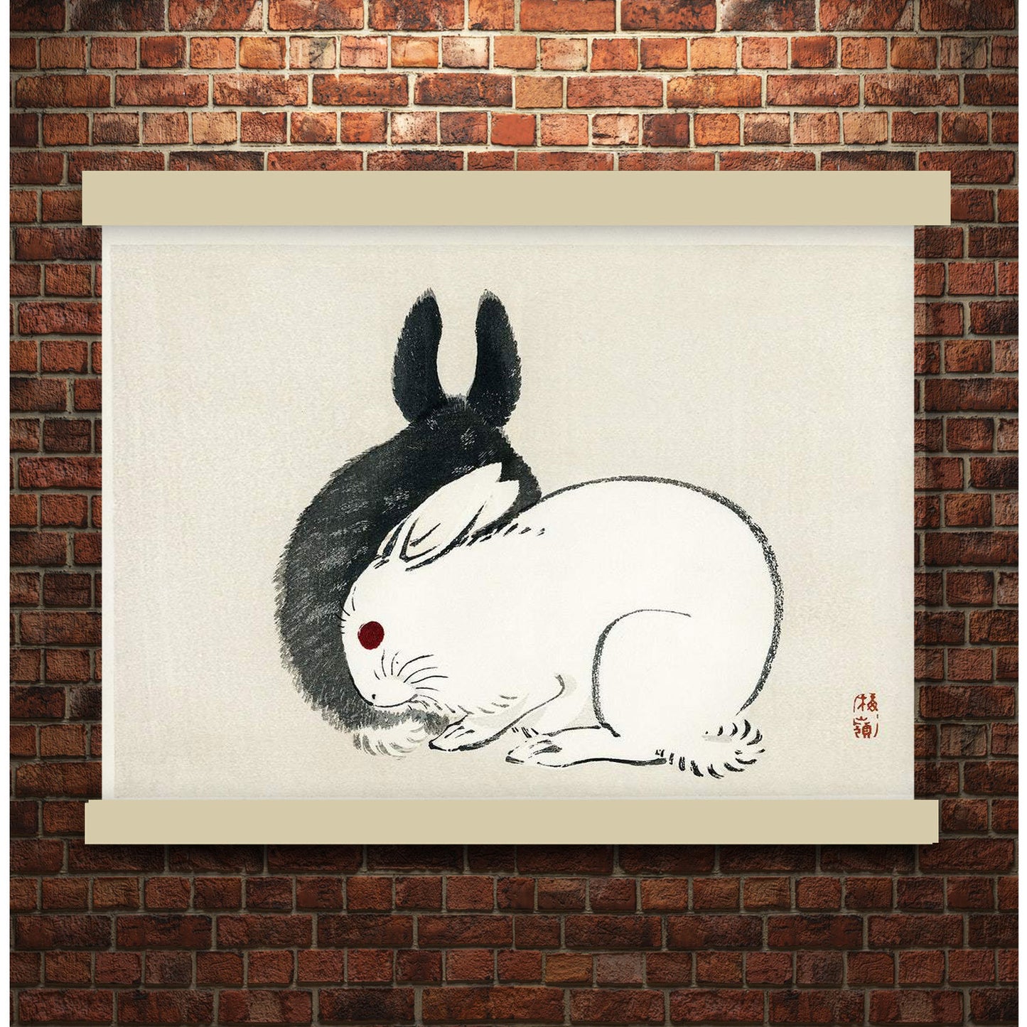 Black and white rabbits by Kōno Bairei (1913)