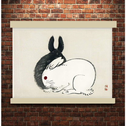 Black and white rabbits by Kōno Bairei (1913)