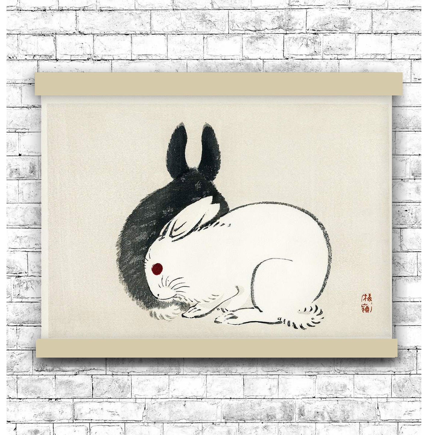 Black and white rabbits by Kōno Bairei (1913)