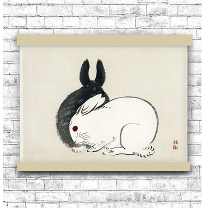 Black and white rabbits by Kōno Bairei (1913)