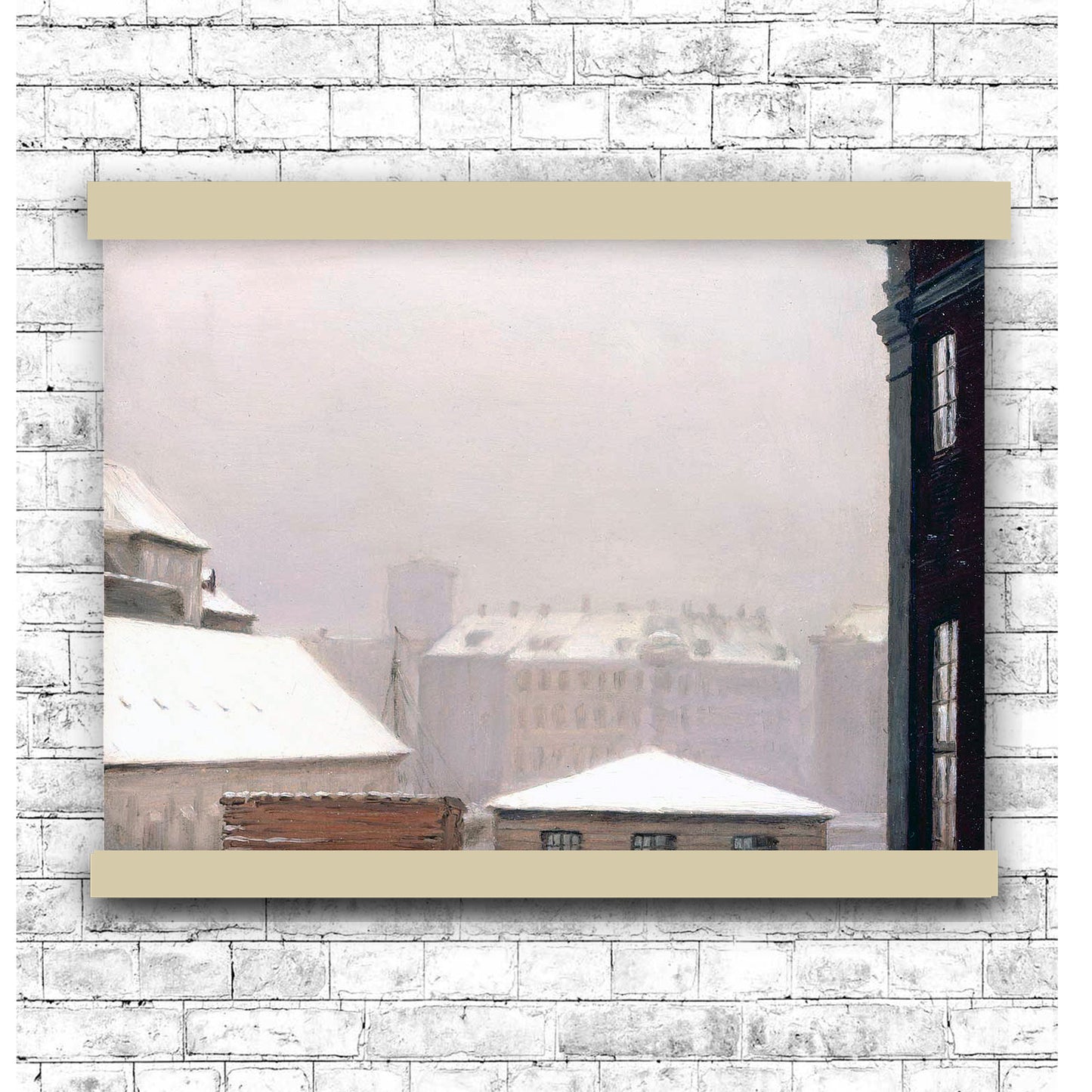 Copenhagen: Roofs Under the Snow 1900 by Peder Severin Kroyer | Hanging Canvas Art | Choice of Board Colors
