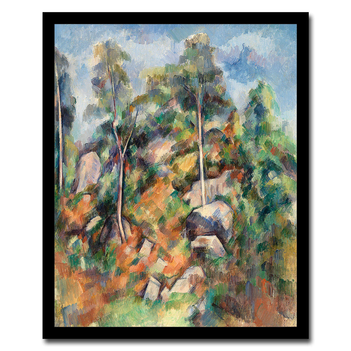 Rocks and Trees-(Rochers-et-arbres) by Paul Cezanne - Buy Print Only or Mounted with Choice of Accent Color