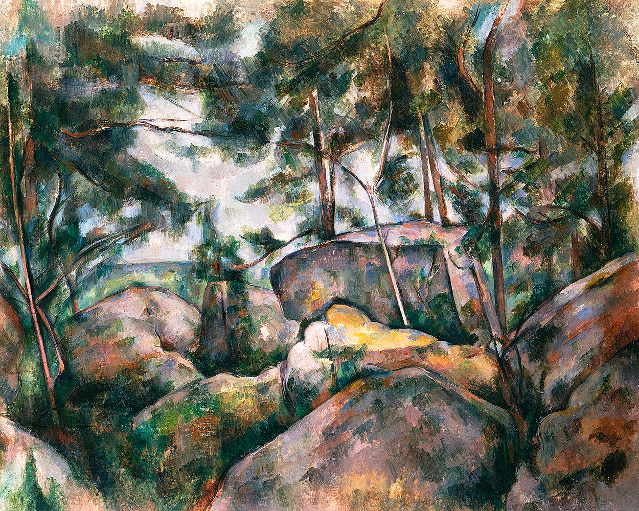 Rocks in the Forest (1890s) by Paul Cezanne - Buy Print Only or Mounted with Choice of Accent Color
