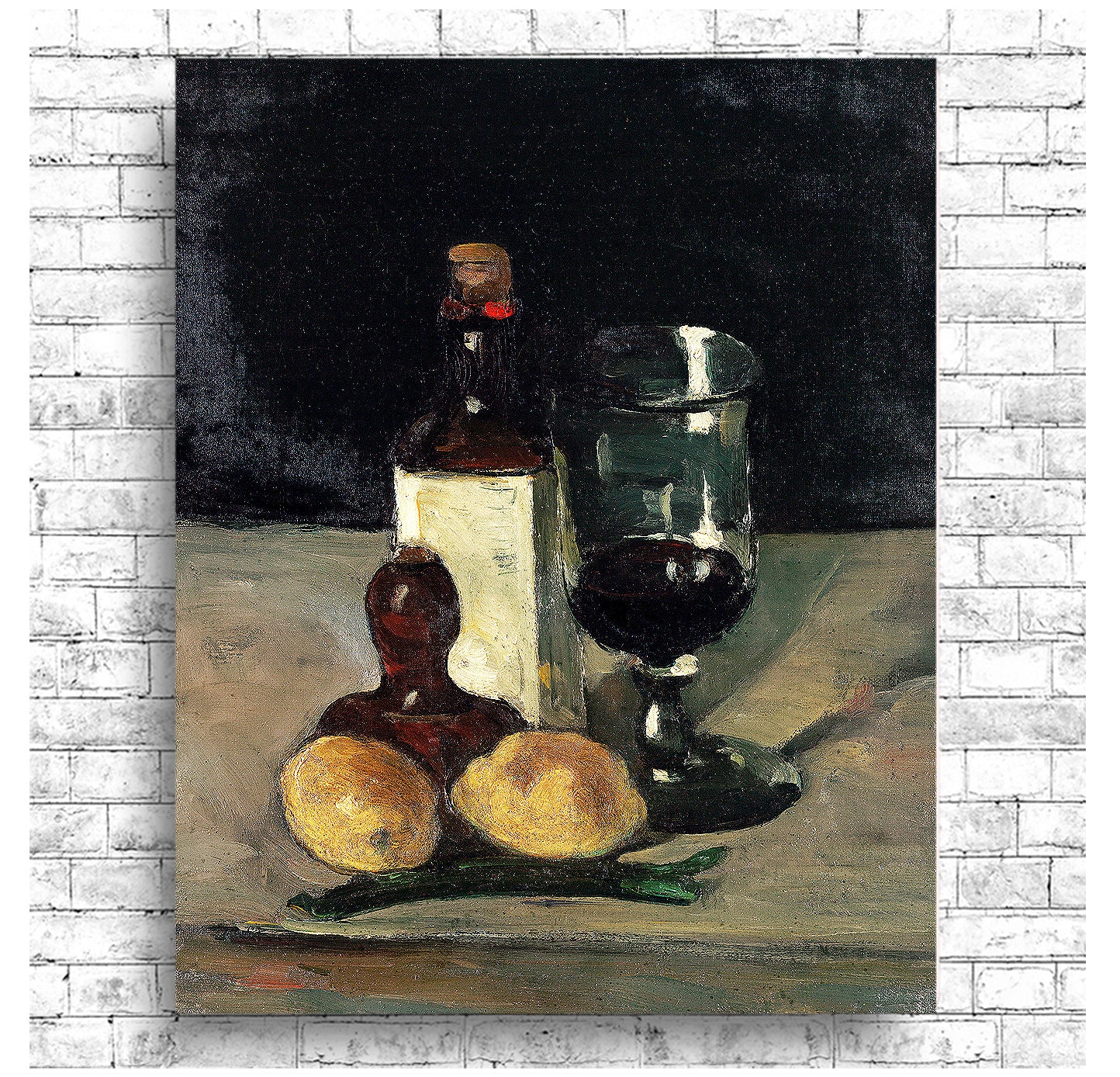 Still Life with Bottle, Glass, and Lemons - Buy Print Only or Mounted with Choice of Accent Color