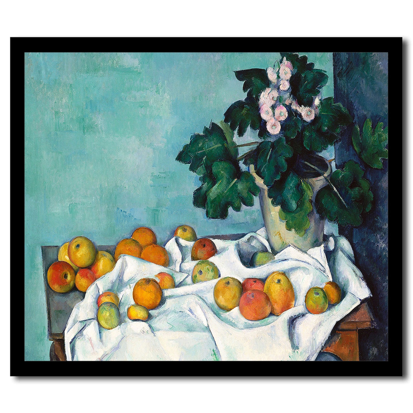 Still Life with Apples and a Pot of Primroses (ca. 1890) by Paul Cezanne - Buy Print Only or Mounted with Choice of Accent Color