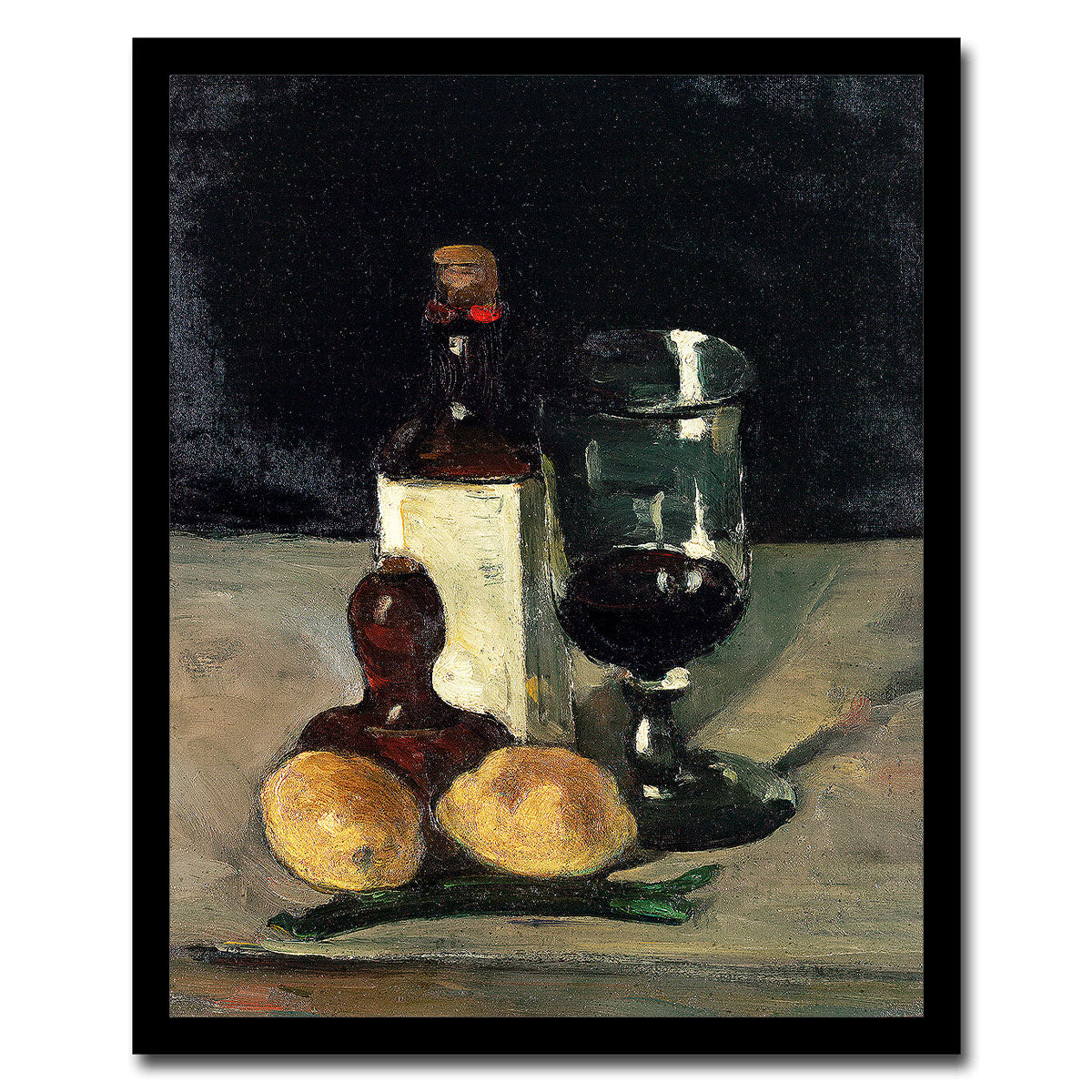 Still Life with Bottle, Glass, and Lemons - Buy Print Only or Mounted with Choice of Accent Color