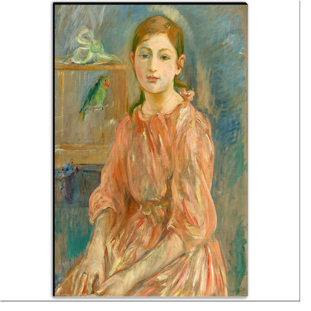 The Artist's Daughter with a Parakeet (1890) by Berthe Morisot - Buy Print Only or Mounted with Choice of Accent Color
