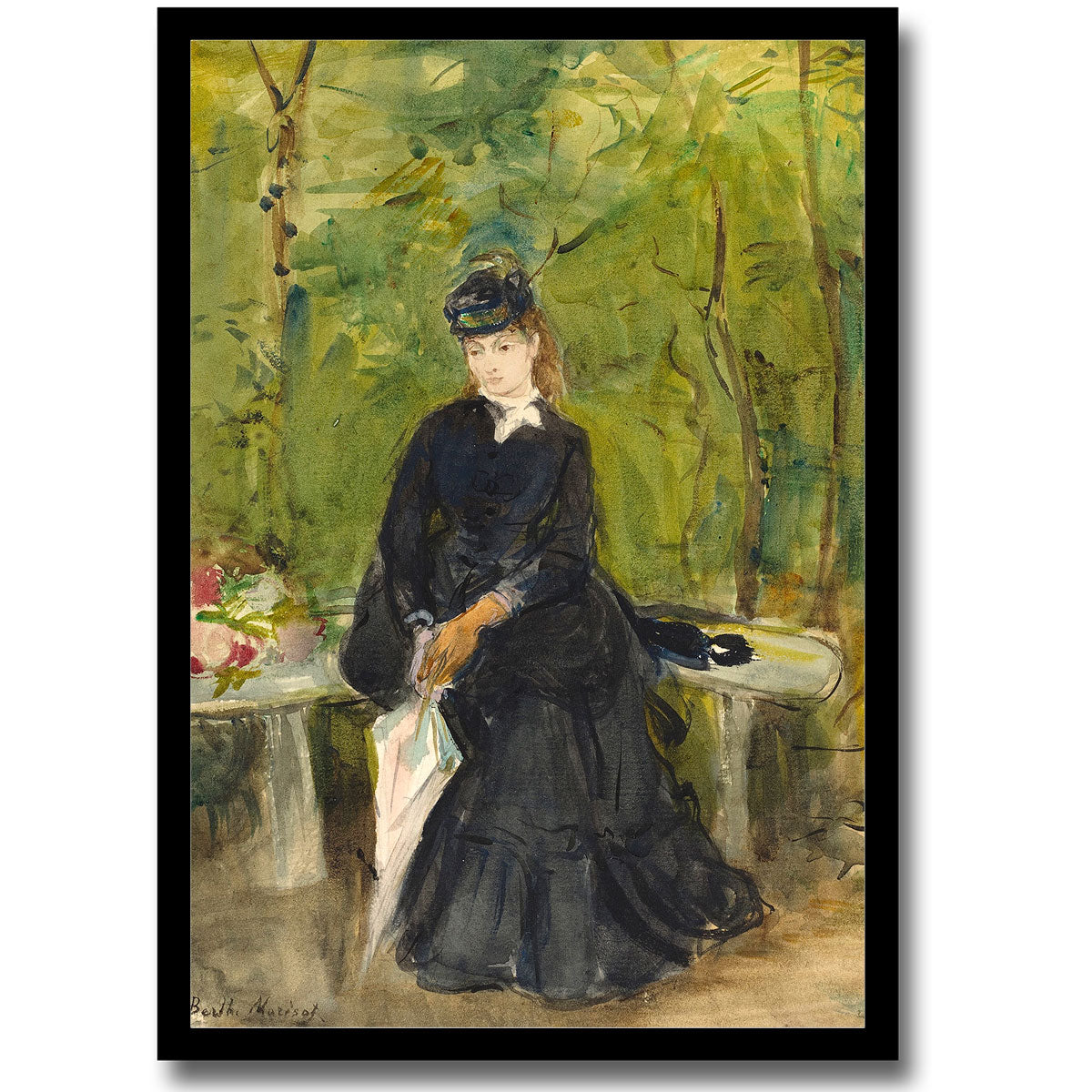 The Artist's Sister Edma Seated in a Park (1864) by Berthe Morisot - Buy Print Only or Mounted with Choice of Accent Color