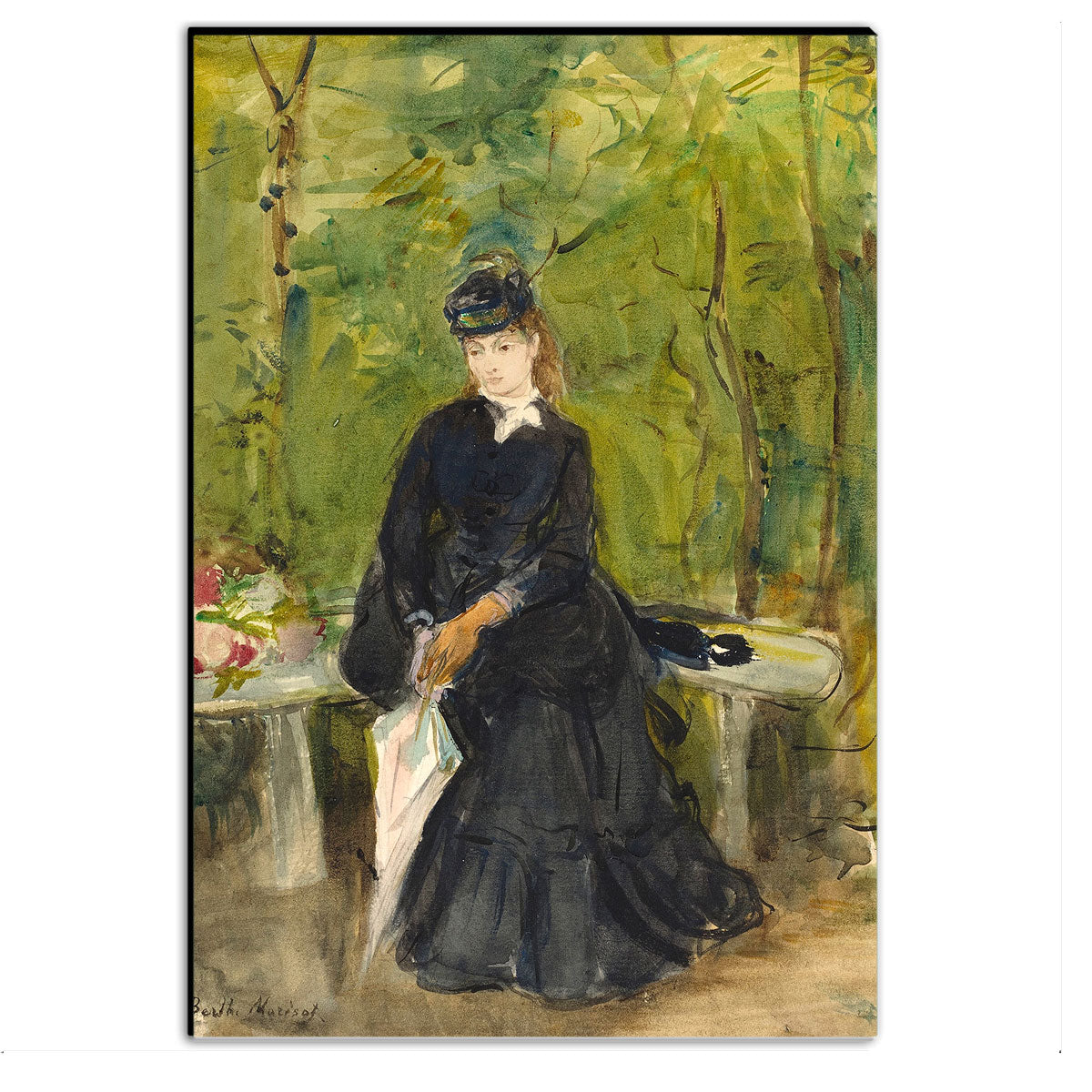 The Artist's Sister Edma Seated in a Park (1864) by Berthe Morisot - Buy Print Only or Mounted with Choice of Accent Color